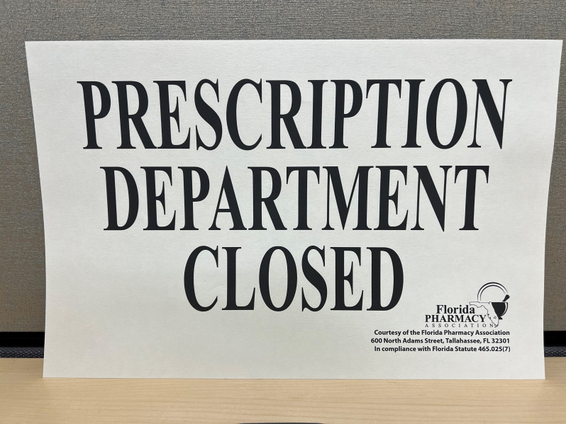 Prescription Department Closed Sign
